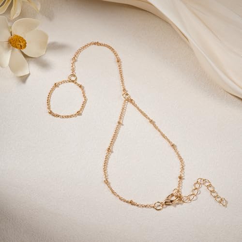 AceFun 1PC Gold Hand Chain Bracelet for Women Rhinestones Crown Pearls Beads Finger Ring Bracelets Trendy Dainty Simple Waterproof Bracelet Fashion Body Jewelry for Ladies - color: Beads