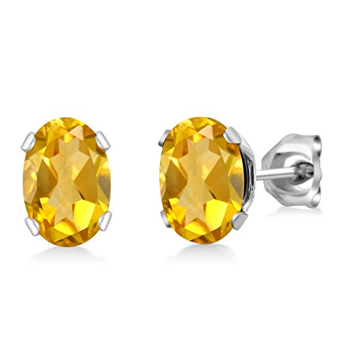 Gem Stone King Oval Gemstone Birthstone Stud Earrings for Women Men | Oval Cut 7X5MM | Fine Jewelry Gifts for Mom Dad Wife Him Her - style: Citrine, November