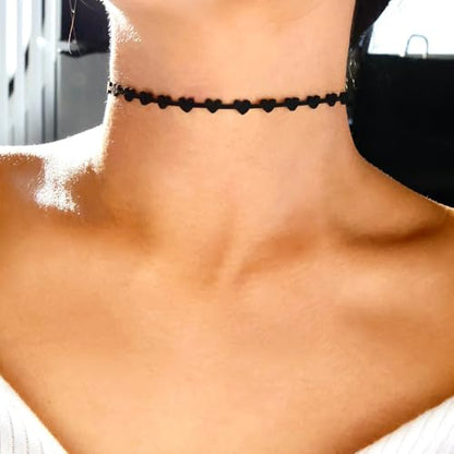Fesciory Black Necklaces for Women, Adjustable Layered Velvet Leather Lace Collar Necklace, Goth Jewelry Gifts. - color: Small Heart
