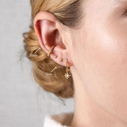 20G/18G/16G Titanium Flat Back Earrings, Threadless Nose Stud Tiny Stud Earrings, Cartilage Tragus Piercing Jewelry Conch Helix Stud - color: Starbust (gold 3pcs), size: 18ga(1.0mm)