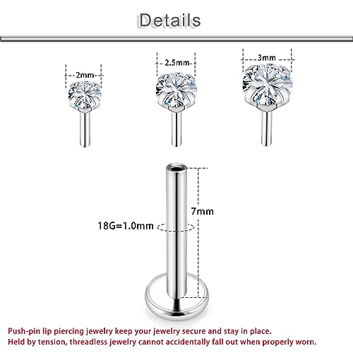 20G 18G 16G Cubic Zirconia Nose Rings Studs 316L Surgical Steel Hypoallergenic Nose Piercings Jewelry for Women Men CZ 2mm-3mm 24 Pcs - color: 1-A:18G-Silver-7mm