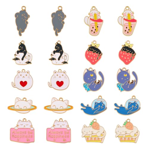 Enamel Cat Charms Alloy Enamel Pendants Cute Animal Pendants Lovely Cute Kitty Charm for Bracelet DIY Necklace Earrings Keychain Dangle Craft Jewelry Making - style: Snack Cat