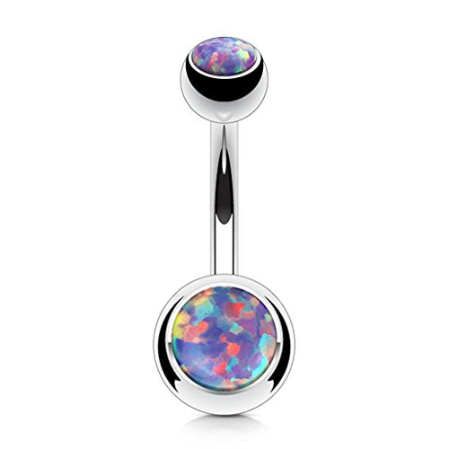 14GA Surgical Steel & Synthetic Opal Resin Belly Button Rings for Women | 3/8" Length, 5mm x 8mm Ball, Classic Look, Super High Quality - style: 92- 6pc All Colors (White, Pink, Blue, Purple, Red, Green)