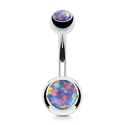 14GA Surgical Steel & Synthetic Opal Resin Belly Button Rings for Women | 3/8" Length, 5mm x 8mm Ball, Classic Look, Super High Quality - style: 8- Opal Purple