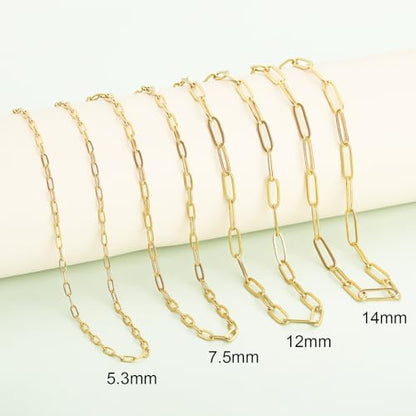 SMYHTGLIF 5 Meters Gold Chain Bulk for Jewelry Making Stainless Steel Chain | Cable Jewelry Making Chains Craft Chain Roll with Lobster Clasps and Open Jump Rings - color: Gold, size: 4×12mm