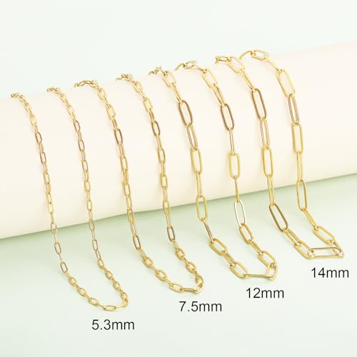 SMYHTGLIF 5 Meters Gold Stainless Steel Chain Bulk for Jewelry Making | Paperclip Cable Craft Jewelry Making Chains Necklace Bracelet Jewelry Chain Findings - color: Gold, size: 3×7.5mm