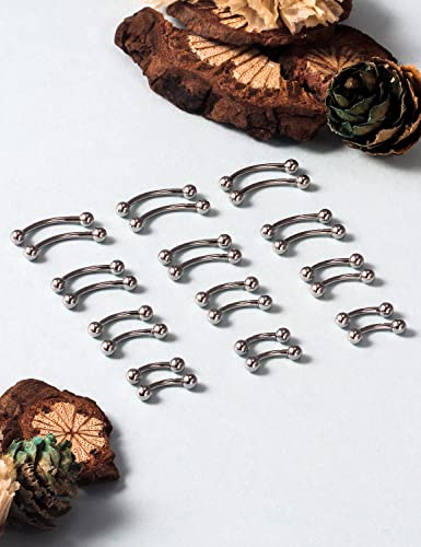 20G 16G 14G 12G Eyebrow Piercing Jewelry Surgical Steel Curved Barbell Eyebrow Ring Vertical Labret Lip Jewelry Rook Daith Earrings Piercing Jewelry for Women Men 6mm 8mm 10mm 12mm 14mm - color: 16G-Silver