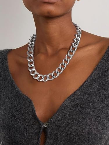 ChainsPro Cuban Link Chain for Women,Stainless Steel Chunky Necklace Silver/Gold Plated Thick Chain Choker, 12/16/20 mm Width,18" and 20" Punk Hip Hop Trendy Non Tarnish Jewelry Gifts - color: Silver, style: 16mm-20"