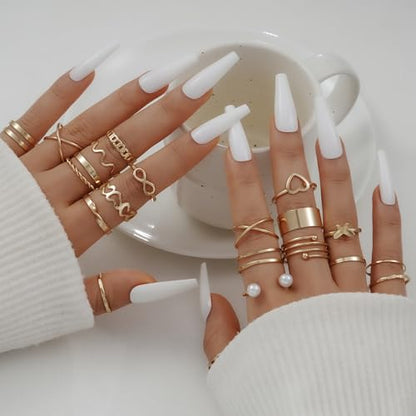 FAXHION 25 PCS Gold Stackable Rings Set for Women, Simple Twist Knuckle Finger Ring Trendy, Dainty Stacking Statement Thumb Rings Pack Jewelry Gift - color: B-gold