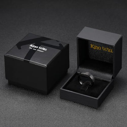 King Will Classic Tungsten Carbide Ring Brushed Two Grooved Center Hammered Design Mens Wedding Band for Men | Black/Silver/Gold, 8mm, Men's Wedding Band, Grooved, Comfort Fit, Everyday Wear - color: C-Black 6mm