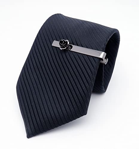 Unique Rose Flower Cufflinks and Tie Clip Set for Men Regular Necktie | Silver/Golden/Black Men's Tie Pin and Cuff Links for Wedding Party Daily Office Formal Casual Business Tuxedo Dress Accessory - style: Gunmetal Cufflinks Tie Pin Set