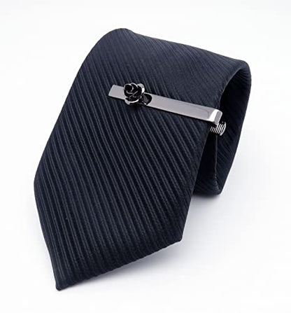 Unique Rose Flower Cufflinks and Tie Clip Set for Men Regular Necktie | Silver/Golden/Black Men's Tie Pin and Cuff Links for Wedding Party Daily Office Formal Casual Business Tuxedo Dress Accessory - style: Gunmetal Cufflinks Tie Pin Set