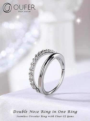 OUFER Nose Rings Silver, 20G Double Hoop 8MM Nose Rings, Seamless Stainless Steel Rook Daith Piercing Jewelry for Women & Men - style: Modern