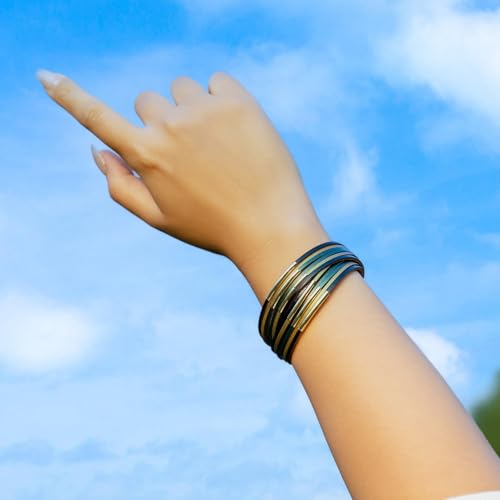 Gold Tube Leather Wrap Bracelets Boho Chunky Stackable Layered Western Cuff | Stacked Bohemian Cool Magnetic Clasp Bangles Statement Cowgirl Hippie Country Festival Accessories for Women Trendy - color: Green