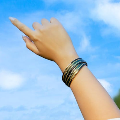 Gold Tube Leather Wrap Bracelets Boho Chunky Stackable Layered Western Cuff | Stacked Bohemian Cool Magnetic Clasp Bangles Statement Cowgirl Hippie Country Festival Accessories for Women Trendy - color: Green