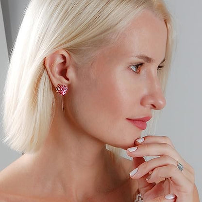 Large Square Stud Earrings for Women - Big Sparkly Rhinestone Studs | Plated in Gold Tone or Silver Tone, Hypoallergenic and Safe for Sensitive Ears - color: Hot Pink Glitter