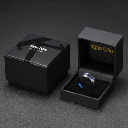 King Will Men's Tungsten Carbide Wedding Ring Hammered Groove Wedding Band Mens Two Tone Engagement Ring for Men and Women Matte Brushed Finish Comfort Fit - color: 8mm Black & Blue - Groove