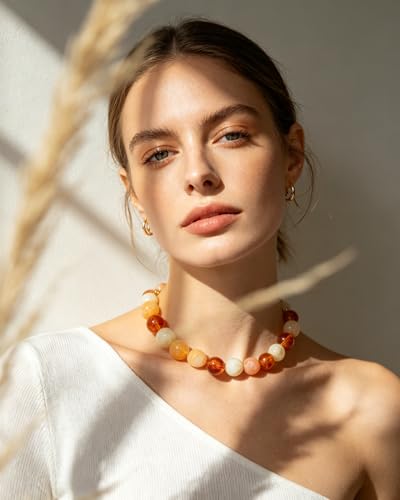 Colorful Chunky Beaded Necklaces for Women Trendy Large Bead Statement Necklace Boho Resin Bead Choker Summer Beach Jewelry Gifts Accessories - color: Brown