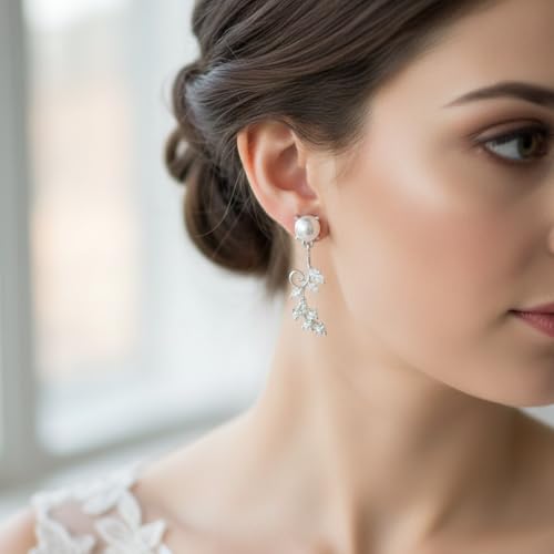 Silver Jewelry Sets for Women Rhinestone Necklace Dangle Earrings Bracelet Set Bridal Wedding Jewelry Sets for Brides Bridemaid Prom Costume Accessories Jewelry - style: Silver Jewelry Set style4