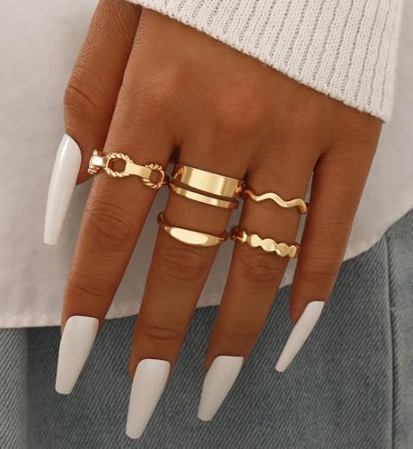 iF YOU 25 Pcs Gold Stackable Ring Set for Women, Chunky Knuckle Finger Midi Rings, Silver Simple Stacking Cute Rings Pack Trendy Stuff Jewelry Gift - style: 23 Gold sparkling rings