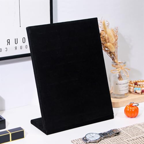 Ring Display Stand, Velvet Ring Holder, 50 Slots Rings Organizer Jewelry Display Tray, L-Shaped Jewelry Organizer Stand for Rings Earrings Selling (1, Black) - color: Black
