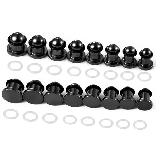 Casvort 22 PCS/16 PCS Hypoallergenic 18G-1'' Comfy Dead Stretching Plugs in 0.5mm Increments Saddle Plugs with Rubber Rings 316 Surgical Stainless Steel Crazy Ear Gauges Body Piercing Jewelry - color: Black 6.5-10mm 16 PCS