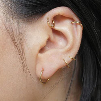 EPIRORA Silver Hoop Earrings- Cartilage Endless Small Hoop Earrings Set for Women Men, 3 Pairs of Hypoallergenic 925 Sterling Silver Tragus Earrings Nose Lip Rings - color: 3 Pairs(10/12/14mm)-Gold
