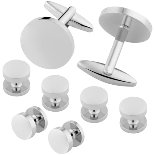 GWD Mens Cufflinks Stainless Steel Tuxedo Shirt Studs Set with Gift Box Black Cuff link Jewelry Gift Wedding Business - style: Silver