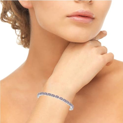 Oval Pink 925 Silver Classic Tennis Bracelet Made with European Crystals Trendy Dainty Minimalist Bracelet for Women Simple Fashion Jewelry for Petite Wrist Elegant Ladies Accessory