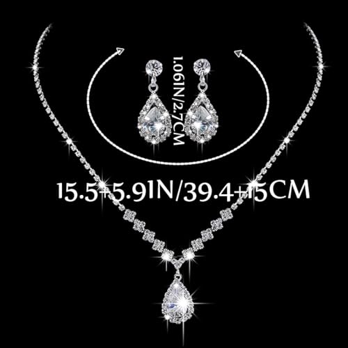 JAKAWIN Silver Rhinestone Jewelry Set Wedding Necklace Earrings for Women - color: A Silver
