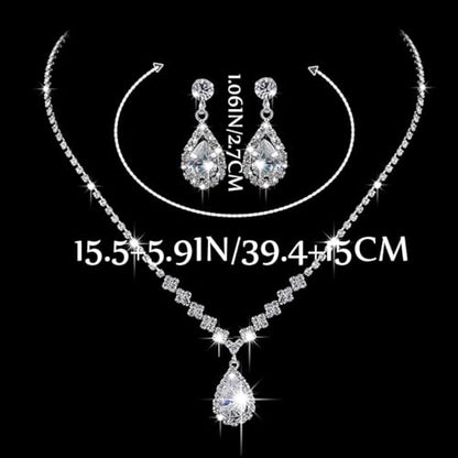 JAKAWIN Silver Rhinestone Jewelry Set Wedding Necklace Earrings for Women - color: A Silver