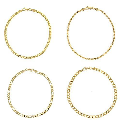 14K Gold Plated Link Chain Anklets Bracelet for Women - 5mm, 11 “ / Figaro Chain/Mariner Chain/Curb Chain/Rope Chain/Made In South Korea