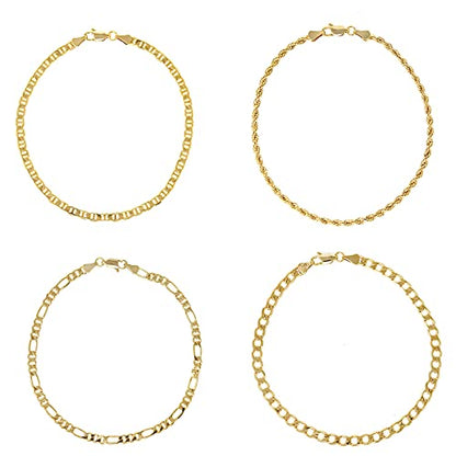 14K Gold Plated Link Chain Anklets Bracelet for Women - 5mm, 11 “ / Figaro Chain/Mariner Chain/Curb Chain/Rope Chain/Made In South Korea
