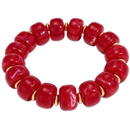 Chunky Beaded Bracelet for Women-Boho Bold Acrylic Resin Stretch Bracelets Trendy Summer Beach Elastic Bangle Vacation Jewelry Accessories - color: Style 1-Red