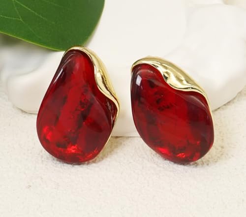 Acrylic Earrings for Women Irregular Resin Drop Earrings Metal Waterdrop Earring - color: Red