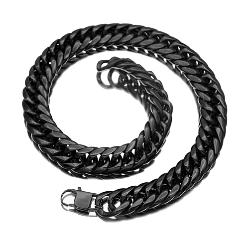 Men Curb Chain Necklace Stainless Steel/sliver/black/gold Chunky Double Tight Cuban Link Hip Hop Neck Chains for Men,width:22MM 18inch-32inch 8 Length Options - color: black, size: 24