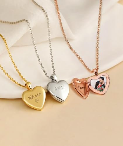 Personalized Locket Necklace for Women with Engraved Text & Picture | Custom Birthday Flower Locket Necklace Mothers Day Gift for Mom Mother Wife - color: Style-02
