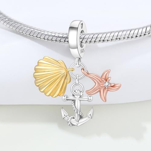 925 Sterling Silver Charms Bead for Bracelets Necklaces, Star Moon Crescent Sun Solar Pendent, Blue Ocean Starfish Shells Turtle Crab Starry Sea Cute Jewelry Birthday Gifts for Women Men - style: Anchor pendant charms