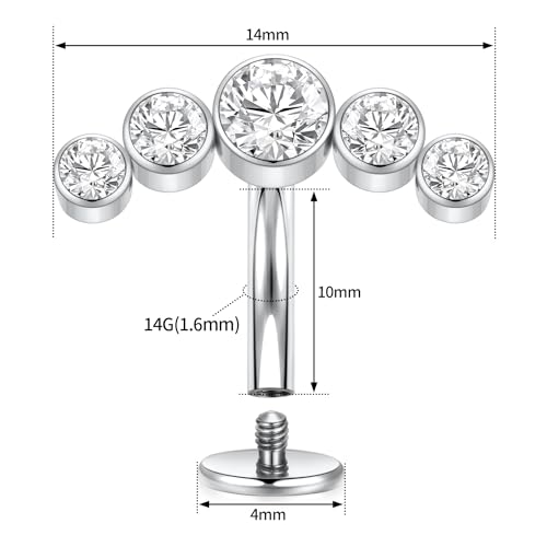 G23 Titanium Belly Jewelry 14G Flat Bottom Floating Belly Button Rings Curved Belly Barbell Navel Ring Belly Piercing 8/10/12/14mm Navel Rings Belly Piercings Jewelry for Women - color: Style5:Silver,5 Round CZ