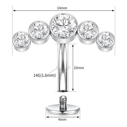G23 Titanium Belly Jewelry 14G Flat Bottom Floating Belly Button Rings Curved Belly Barbell Navel Ring Belly Piercing 8/10/12/14mm Navel Rings Belly Piercings Jewelry for Women - color: Style5:Silver,5 Round CZ