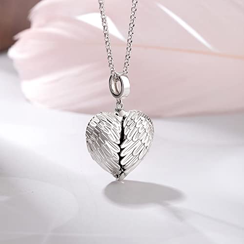 Personalized Photo Locket Necklace that Holds Pictures Sterling Silver Jewelry Gifts for Women Girls Custom Photo Lockets Pendant Necklace Picture Locket Memorial Jewelry Heart Wing Four Leaf Oval - color: Heart wing