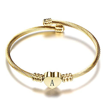VQYSKO Heart Initials Stainless Steel Bracelet fo Woman Jewelry Gift - color: Gold A