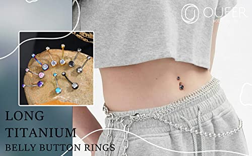 OUFER Titanium Belly Button Rings, Internally Threaded Belly Ring, Round CZ Navel Rings for Women Men - color: Black CZ, size: 1.6*14MM