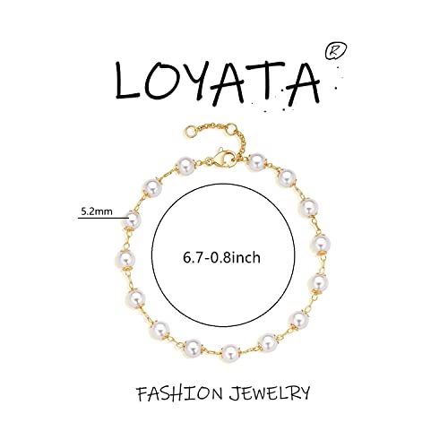 LOYATA Chain Bracelet Gold Link 14K Gold Plated Dainty Pearl Bracelet Simple Jewelry Gift for Women - style: Pearl