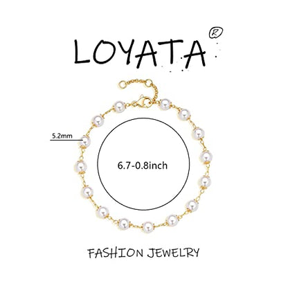 LOYATA Chain Bracelet Gold Link 14K Gold Plated Dainty Pearl Bracelet Simple Jewelry Gift for Women - style: Pearl