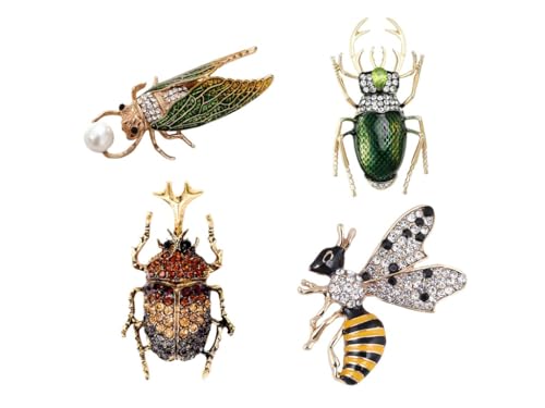 4 PCS smile wood Animal Insect Style Collection Brooches Set Women Brooches Bulk Lapel Pins Jewelry Designed With Rhinestone Elegant Lapel Pins For Everyday wear, Garden parties Wedding Valentine Mother's Day Christmas