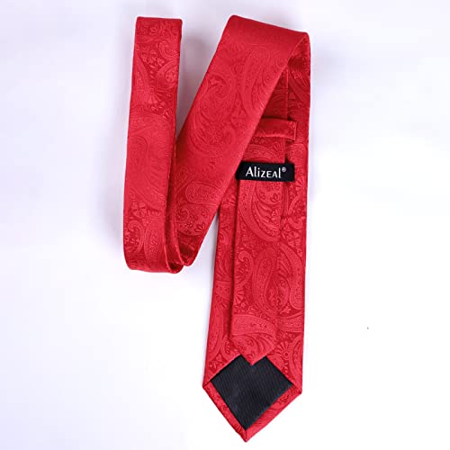 Alizeal Mens Gradient Paisley Necktie and Pocket Square Set | Elegant Design Perfect for Weddings Banquets Business Formal Events - color: 170-red