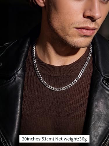 FindChic Cuban Link Chain Necklace for Women Men, Silver/Gold Plated Stainless Steel Solid Miami Curb Chain Hip Hop Punk Statement Jewelry, 5/12/14mm Width, 16/18/20 Inch Length, with Gift Box - color: 01. 5mm-Silver, size: 20inches