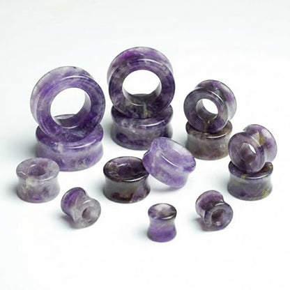 Hollow Tunnels Purple Amethyst Organic Stone Ear Plugs Gauges Sold in Pairs - style: 10MM-00 GAUGE