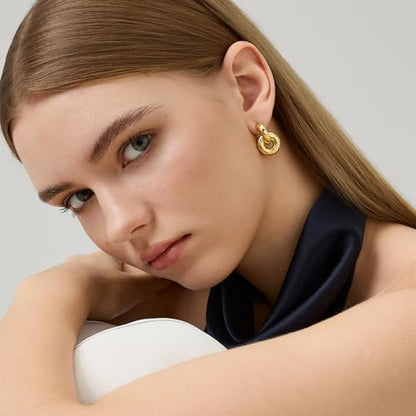 Green Crystal huggie gold hoop earrings for women Girls,14K Gold Plated with 925 Sterling Silver Post color Cubic Zirconia dainty cute Earrings| CZ Stud Earring - color: Double Hoop Earrings
